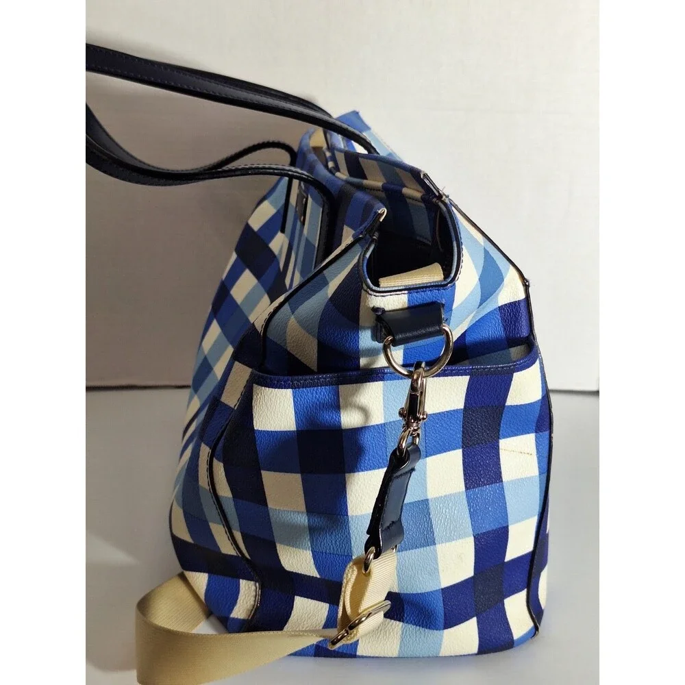 Kate Spade New York Grove Street Kaylie Plaid Diaper Bag Blue White Travel Bag
